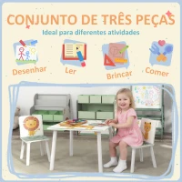 AIYAPLAY Mesa e Cadeiras para Crianças de 3 Peças Mesa Infantil com 2 Cadeiras em Madeira com Desenhos de Leões Verde(m-4)