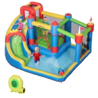 Outsunny 6 in 1 Kids Bouncy Castle, with Water Slide, Water Gun, Climbing Wall, Air Blower for Indoors/Outdoors, 3.9 x 3 x 2m(m-10)