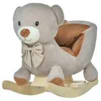 HOMCOM Kids Children Rocking Horse Plush Ride On Bear Seat w/ Sound Wood Base Seat Seat Belt Toddler Baby Toy for 18-36 Months Grey(m-10)