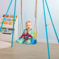 Outsunny 3 in 1 Detachable Kids Swing Seat with Seatbelt, Adjustable Rope for Indoor, Outdoor, Light Blue(m-10)