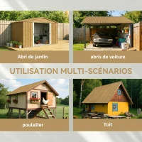 Outsunny Lot de 12 Panneaux en Acier Galvanisé Résistant aux Intempéries, Bois Naturel, Dim. d'un Panneau 129L x 45l cm(m-4)