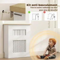 HOMCOM Couvercle de Radiateur en Bois à Lattes avec Détails Croisés et Étagère Supérieure, 78 x 19 x 81 cm, Blanc(m-6)