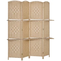 HOMCOM 4-teiliger Paravent, 160 x 170 cm, faltbare Trennwand mit 2 Regalen, Naturholz(m-1)