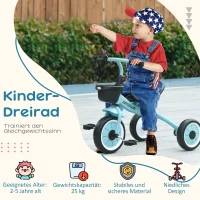 AIYAPLAY Driewieler voor kinderen van 2-5 jaar, in hoogte verstelbare stoel, bel, fietsmand, metalen frame, blauw(m-4)