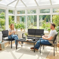Outsunny Conjunto de Muebles de Jardín para 4 Personas con Sofá de 2 Plazas 2 Sillones Mesa de Centro Negro(m-8)