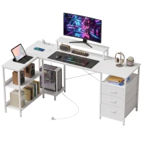HOMCOM Escritorio Esquinero en L con Tomas de Corriente, 170x100cm, Blanco(m-7)