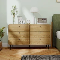 HOMCOM Commode 6 tiroirs meuble de rangement style moderne coins arrondis et pieds en acier 120 x 40 x 75cm effet bois de chêne(m-9)
