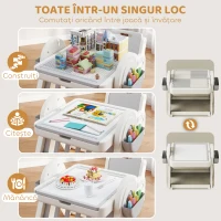 AIYAPLAY Masă Multifuncțională pentru Copii cu Raft de Depozitare și Sertare, din HDPE și PP, Gri și Alb(m-4)