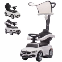 AIYAPLAY 3 in 1 Licensed Benz Ride on Push Car with Handle, Canopy, Guardrails, Horn, Music, Storage for 12-36 Months, White(m-15)