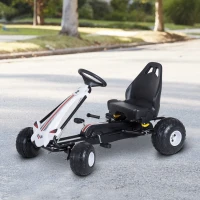 HOMCOM Vélo et véhicule pour enfants kart à pédales siège réglable frein manuel roues AR plastique acier noir blanc(m-2)