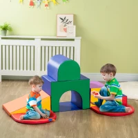 HOMCOM Set da Gioco per Bambini 12-36 Mesi da 7 Blocchi Multicolore in PU e EPE, 170x130x40 cm(m-9)