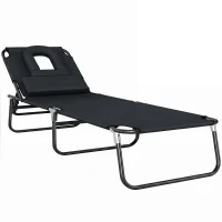 Outsunny ligbed met leesgat 190 cm x 56 cm x 28 cm, zwart(m-1)