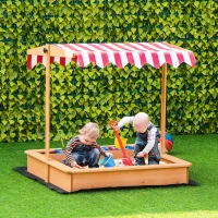 Outsunny Arenero Infantil de Madera con Techo Inclinable Ajustable en Altura y 2 Cubetas de Plástico Cajón de Arena de Jardín para Niños +3 Años 107,5x107,5x110 cm Natural(m-10)
