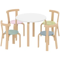 AIYAPLAY 5-delig kindertafel- en stoelset, licht massief hout, meerkleurig(m-1)