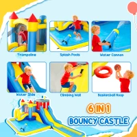 AIYAPLAY Inflatable Bouncy Castle, Kids Water Bounce House 6 in 1 with 550W Blower, 2 Slides for Garden, Party, Outdoor Indoor(m-5)