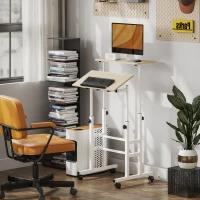 HOMCOM Bureau assis debout bureau réglable en hauteur 60 x 60 cm à roulettes avec plateau inclinable cadre en métal naturel(m-8)