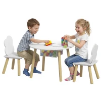 AIYAPLAY Kindertisch mit Stühlen und Aufbewahrung, 3-teiliges Kinder-Möbelset in Weiß und Natur für Spielzimmer und Kinderzimmer(m-12)