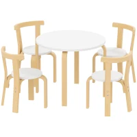 AIYAPLAY Set Tavolo e Sedie per Bambini 3-8 Anni 5 pz con Bordi Arrotondati in Legno Bianco(m-1)