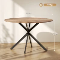 HOMCOM Table à manger ronde pour 4 personnes 120 cm style industriel avec plateau aspect bois, piètement croisé en acier, marron(m-3)