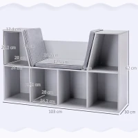 HOMCOM Kids Bookcase Shelf Storage Cabinet Unit, Living Room Sideboard w/ Six Compartments for Toys, Books - Grey(m-3)