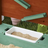 AIYAPLAY Caixa de Areia para Crianças de Madeira com Teto 2 Assentos 2 Caixas Torneira Funil 116x112,5x128 cm Verde(m-9)