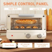 HOMCOM Mini Oven, Small Toaster Oven with Glass Door, Adjustable Temperature and Timer, Accessory Included, 750W, Cream White(m-7)