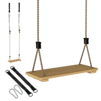 AIYAPLAY Wooden Swing Seat, Kids Swing Set with Adjustable Rope and Tree Straps, Outdoor Playground Playset for Kids(m-1)