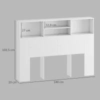 HOMCOM Tête de lit sur pied avec rangements, accessoire de lit 4 compartiments ouverts, 140 x 19 x 103,5 cm, blanc(m-3)