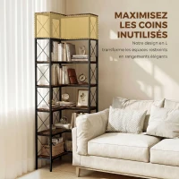 HOMCOM Bibliothèque d'angle à 6 niveaux, meuble de rangement en métal pour salon, chambre, bureau, 60x60x200cm, brun rustique(m-4)