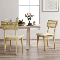 HOMCOM Eetkamerstoel met rotan rugleuning, kunstleren zitting en rubberhout, naturel(m-9)