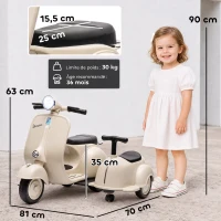 AIYAPLAY Moto Électrique Enfants sous Licence VESPA 6V 2 Places, Vitesse 3-5 Km/h, Démarrage Progressif, Crème(m-3)