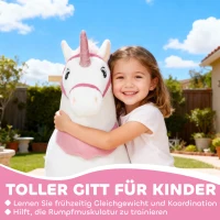 AIYAPLAY Rijpaard voor kinderen, eenhoorn-design, stoffen bekleding, stabiel frame, zachte wielen, hobbelpaard, 3-5 jaar, wit(m-7)