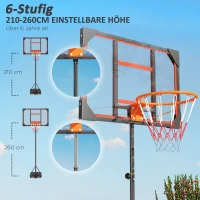 AIYAPLAY Kinder-basketbalring, outdoor basketbalring voor kinderen, in hoogte verstelbaar 210-260 cm, met wielen, vanaf 6 jaar, Rood(m-4)