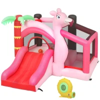 AIYAPLAY Castel Gonflabil pentru Copii cu Tobogan, Trambulină, Piscină cu Bile și Coș de Baschet, 255x230x196 cm, Roz(m-1)