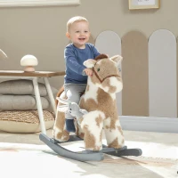 AIYAPLAY Baby Rocking Horse, Plush Animal Rocker with Realistic Sound and Toy, Rocking Toy Chair for Kids Aged 2-5, Brown(m-2)