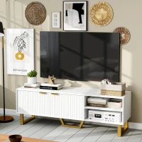 HOMCOM Meuble TV banc TV pour téléviseur jusqu'à 70 pouces - placard à 2 portes cannelées, compartiment ouvert et passe-câbles(m-9)