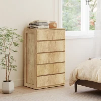 HOMCOM Commode 5 tiroirs meuble de rangement sans poignées design minimaliste 60 x 39 x 100 cm bois naturel(m-7)