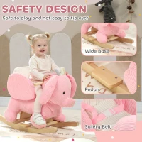 AIYAPLAY Kids Rocking Horse, Baby Ride on Elephant Rocker with Safety Belt and Sound for Toddlers 18 to 36 Months, Pink(m-6)