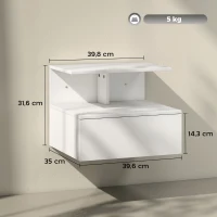 HOMCOM Zwevend nachtkastje met lade en open vak, wit, 39,8 x 35 x 31,6 cm(m-3)