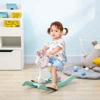 HOMCOM Cavallo a Dondolo per Bambini 1-3 Anni con Maniglie, Schienale e Pedali in MDF, 68L x 27P x 47.5A cm, Multicolore(m-2)
