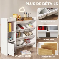 AIYAPLAY Meuble rangement enfant 3 à 8 ans, rangement jouets enfant avec 8 bacs amovibles, étagères de rangement, placard, blanc(m-6)