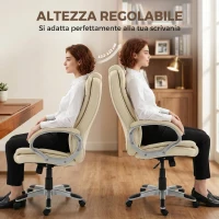 HOMCOM Sedia da Ufficio Girevole in Pelle PU con Dondolo, Schienale Alto e Altezza Regolabile, Beige(m-7)