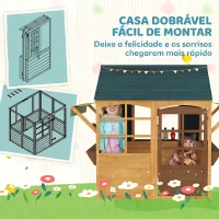 AIYAPLAY Casinha de Jogos Infantil de Madeira com Janelas Lousas Telhado e Toldo 173x117x144 cm Madeira Natural(m-5)