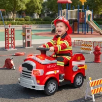 AIYAPLAY Elektrische Kinderauto 12V met Claxon, Muziek, Sirene, Zwaailicht, Voertuig met Koplampen, Zachte Start, Brandweerauto voor 3-5 jaar, 3 km/u, Rood(m-2)