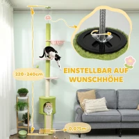 PawHut Krabpaal met kattenhuisje, hangmat, verstelbare hoogte en stoffen bekleding, groen(m-4)
