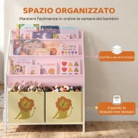 AIYAPLAY Libreria Montessoriana per Bambini 3-8 Anni con 4 Ripiani e 2 Contenitori con Stampa di Leone, Bianco(m-4)