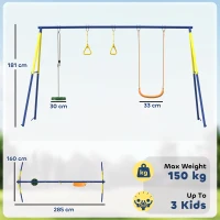 AIYAPLAY Leagăn de grădină 3 în 1 pentru copii între 3-8 ani, din oțel și PE, 285x160x181 cm, multicolor(m-3)