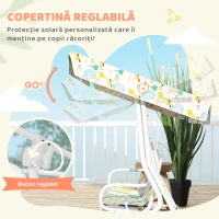 AIYAPLAY Leagăn pentru Copii de Exterior cu 2 Locuri, Acoperiș Reglabil și Centuri de Siguranță, 112x75x120 cm, Alb(m-5)
