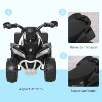 HOMCOM Mini quad pentru copii 18-36 luni, fără pedale, cu muzică și mânere late, PP și metal, negru(m-7)