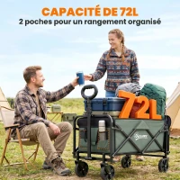 Outsunny Chariot de transport pliable chariot à roulettes avec poignée télescopique avec ouverture arrière 76 x 48 x 92 cm vert(m-4)